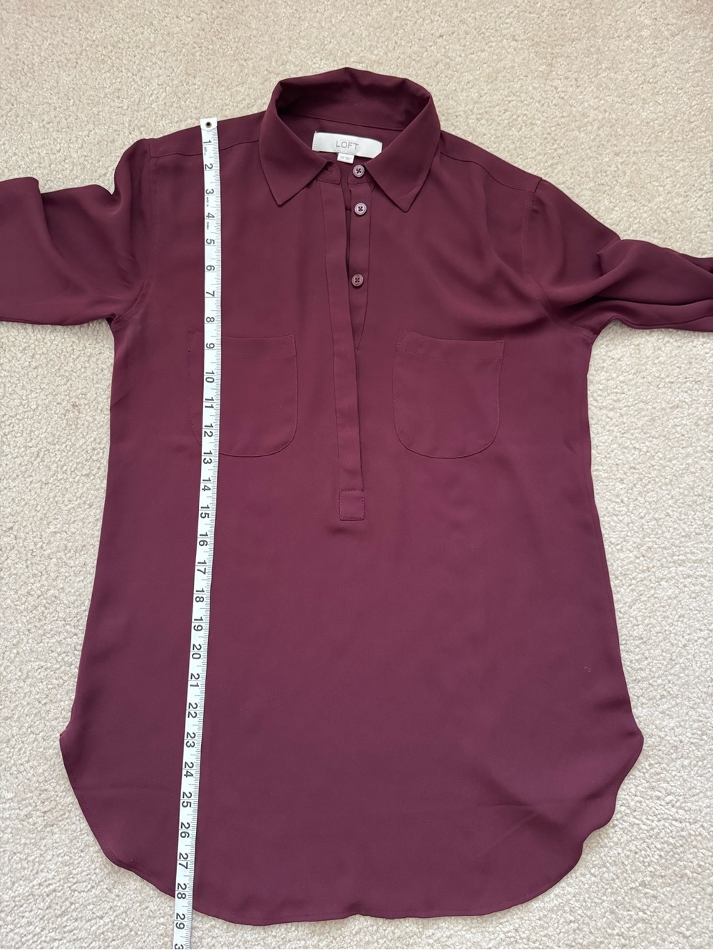 LOFT Burgundy Long Sleeve Popover Blouse - Picture 7 of 9